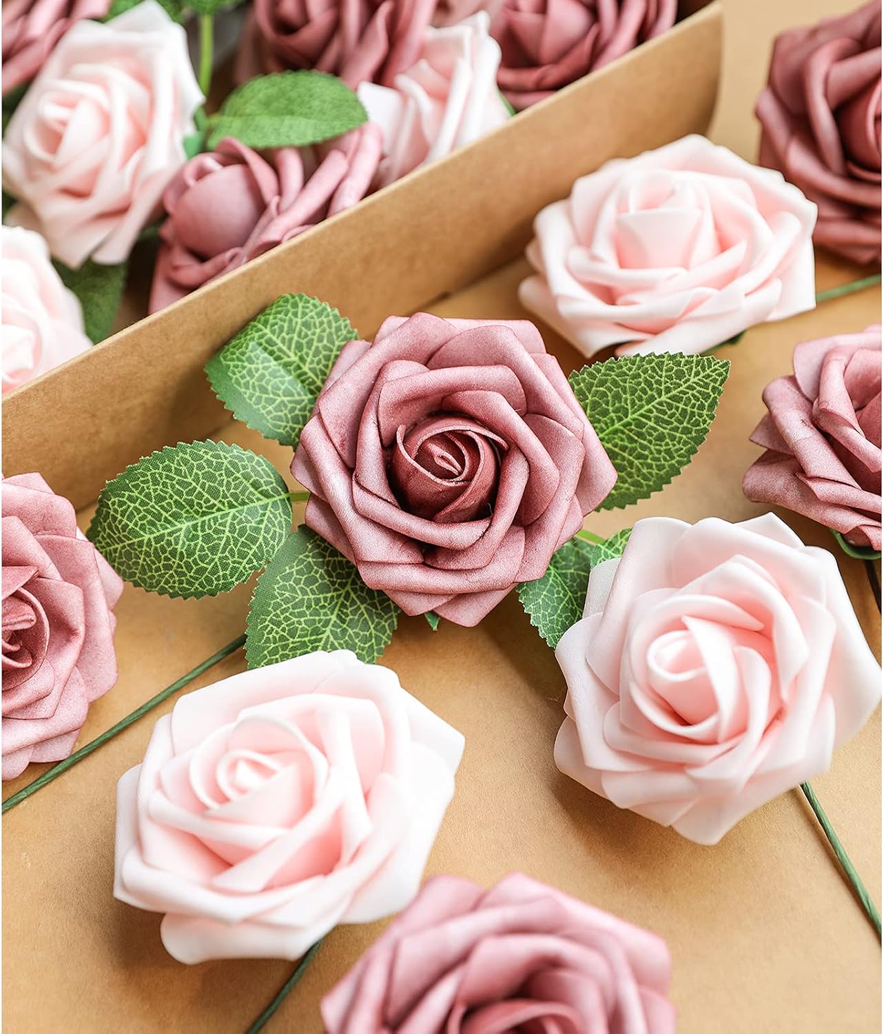 AmyHomie Artificial Flowers Dark Red Rose 25pcs Real Looking Fake Roses w/Stem for DIY Wedding Bouquets Centerpieces Arrangements Party Baby Shower Mothers Day Christmas Tree Decorations