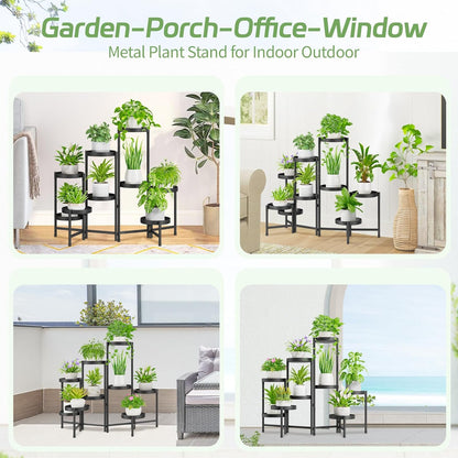 iDavosic.ly Plant Stand Indoor Outdoor, 5 Tier Corner Metal Flower Display Holder Shelf, Folding Tall Orchid Rack for Patio Balcony Porch Garden Living Room House, Black