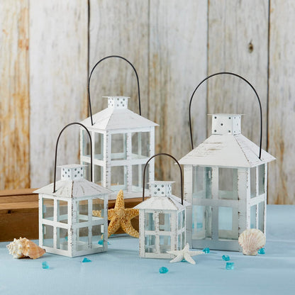 Kate Aspen Rustic Farmhouse Decor White Candle Holder Lantern Decorative (5 Inch), Wedding Decoration, Centerpiece Table Decorations, Home Decor, Shelf Decor, Fireplace Lantern