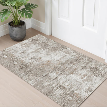 2x3 Washable Non-Slip Area Rug - Soft Low Pile Throw Rug for Kitchen Entryway Bedroom - Modern Indoor Door Mat with Rubber Backing (Beige Grey) - Colors B