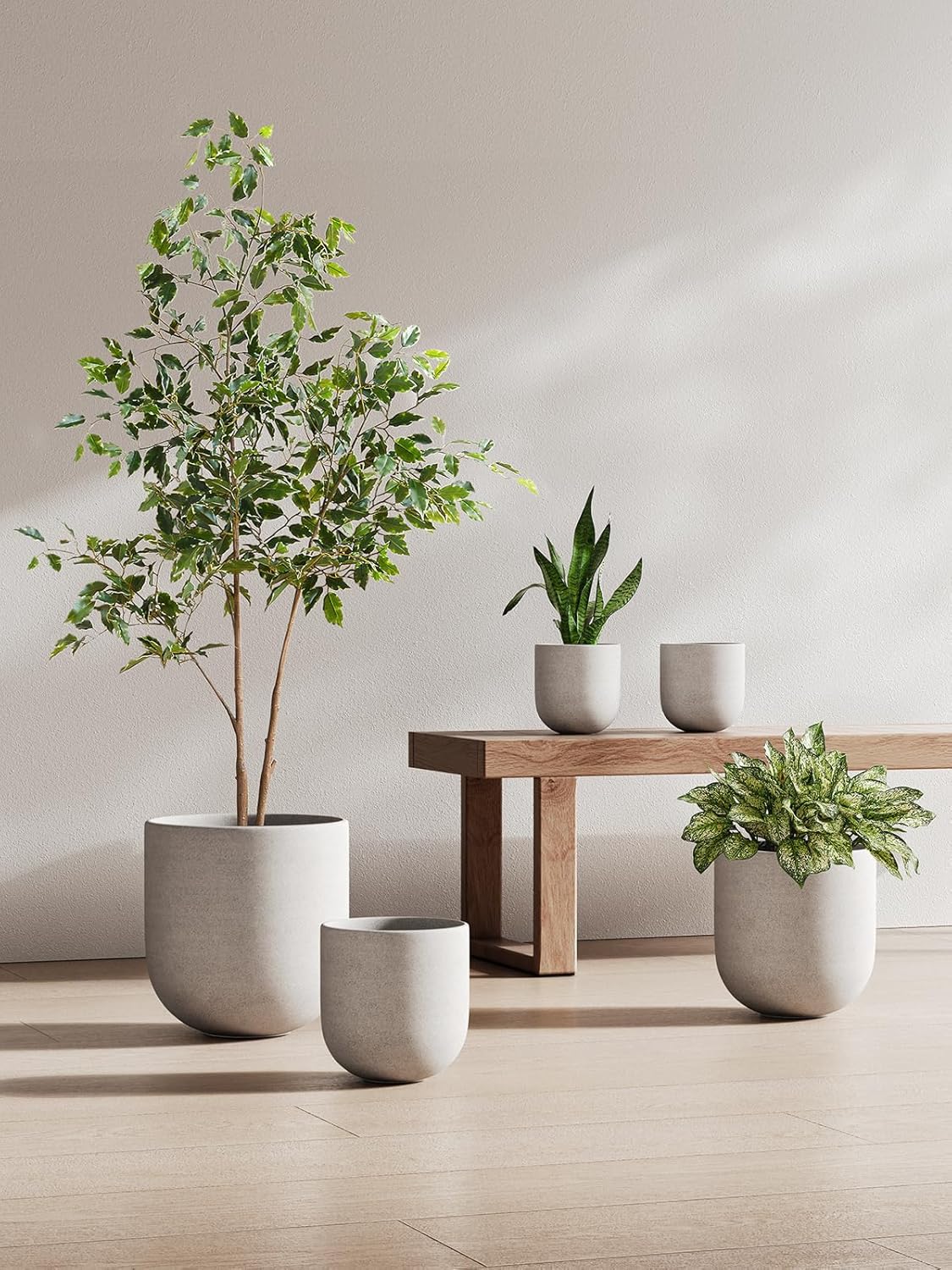 LE TAUCI 12 Inch Pots for Plants, Ceramic Large Planters for Indoor Plants, Indoor Plant Pots for Home Garden Patio Office, Planter Pots with Drainage Hole and Rubber Plug, Neutral Gray