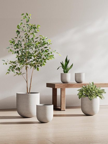 LE TAUCI 12 Inch Pots for Plants, Ceramic Large Planters for Indoor Plants, Indoor Plant Pots for Home Garden Patio Office, Planter Pots with Drainage Hole and Rubber Plug, Neutral Gray