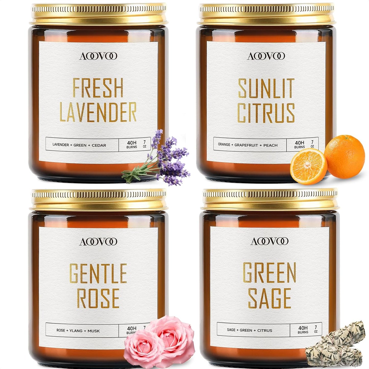 AOOVOO Scented Candles - 4PC Candle Set, 36 oz Soy Candles, Soy Candle for Home Scented, Lavender/Vanilla/Eucalyptus/Sage