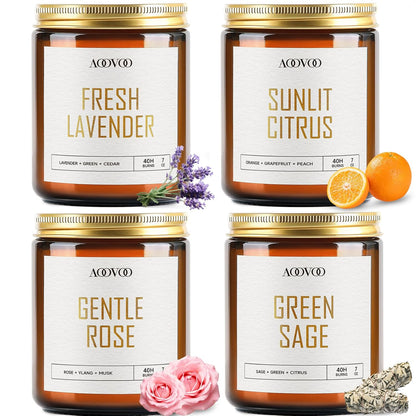 AOOVOO Scented Candles - 4PC Candle Set, 36 oz Soy Candles, Soy Candle for Home Scented, Lavender/Vanilla/Eucalyptus/Sage