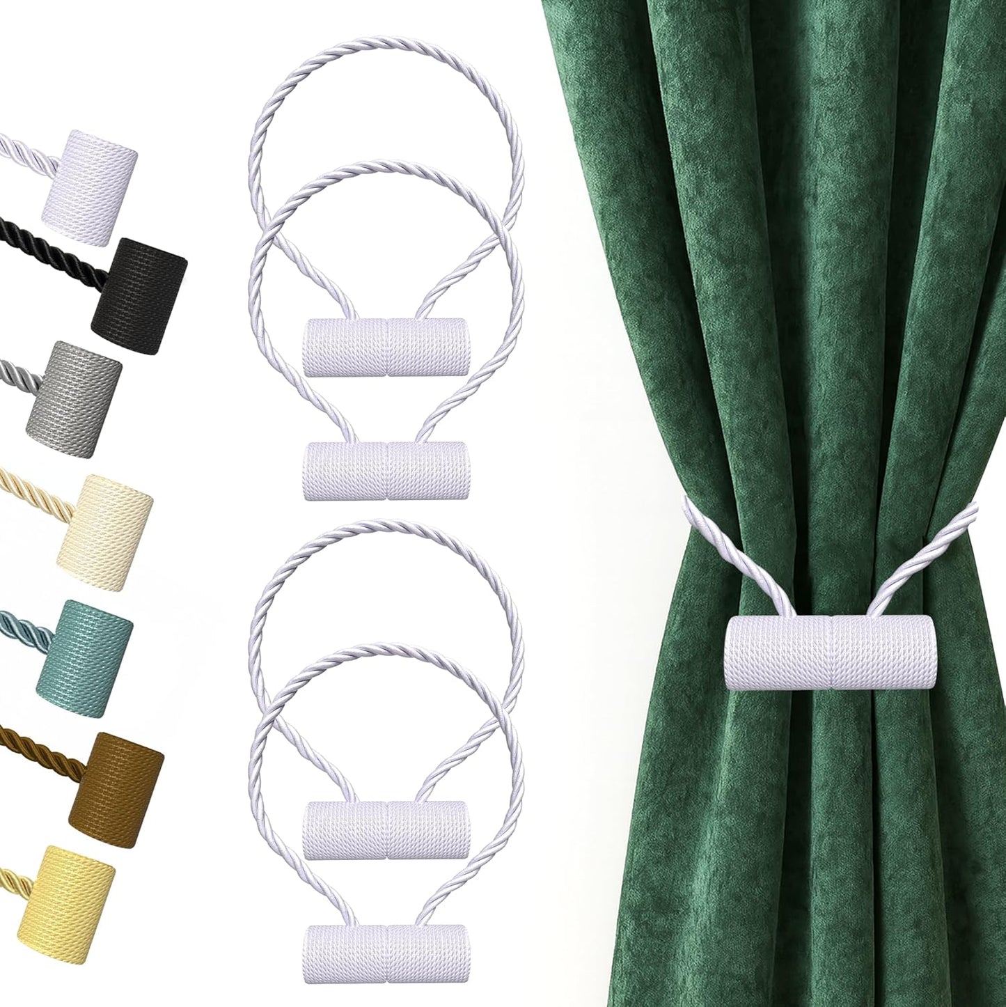 Hion Magnetic Curtain Tiebacks Black 2pcs, Curtain Tiebacks Buckles Holdbacks Holders Hooks Clip for Home Outdoor Bedroom Office Decorative Curtain