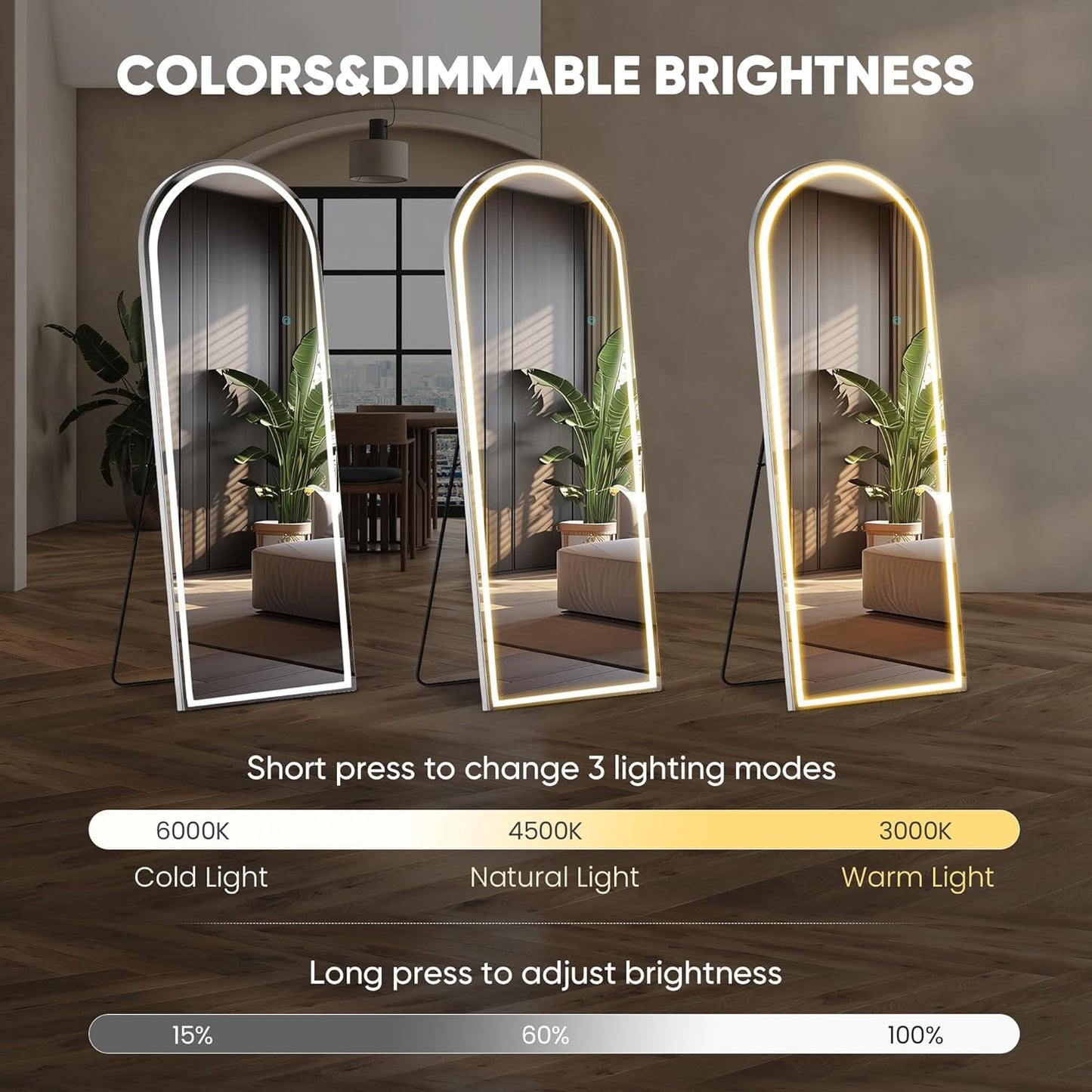Mirror Full Length, Upgraded Body Wall Mirrors with Shatter-Proof Glass, Floor Standing, Hanging or Leaning, Tall Mirror with Stand Aluminum Alloy Frame for Bedroom