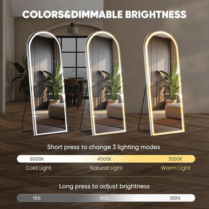 Mirror Full Length, Upgraded Body Wall Mirrors with Shatter-Proof Glass, Floor Standing, Hanging or Leaning, Tall Mirror with Stand Aluminum Alloy Frame for Bedroom