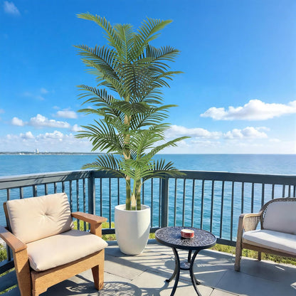 Nafresh 8ft Tall UV Resistant Faux Palm Tree, 96in Artificial Palm Tree Indoor Outdoor, Fake Tree with Real Bark and Realistic Leaves and for Home House Office Living Room Yard Patio.