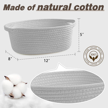 Pro Goleem Small Woven Basket with Gift Bags and Ribbons Durable Baskets for Mothers Day Gifts Empty Small Rope Basket for Storage 12"X 8" X 5" Baby Toy Baskets with Handles, White