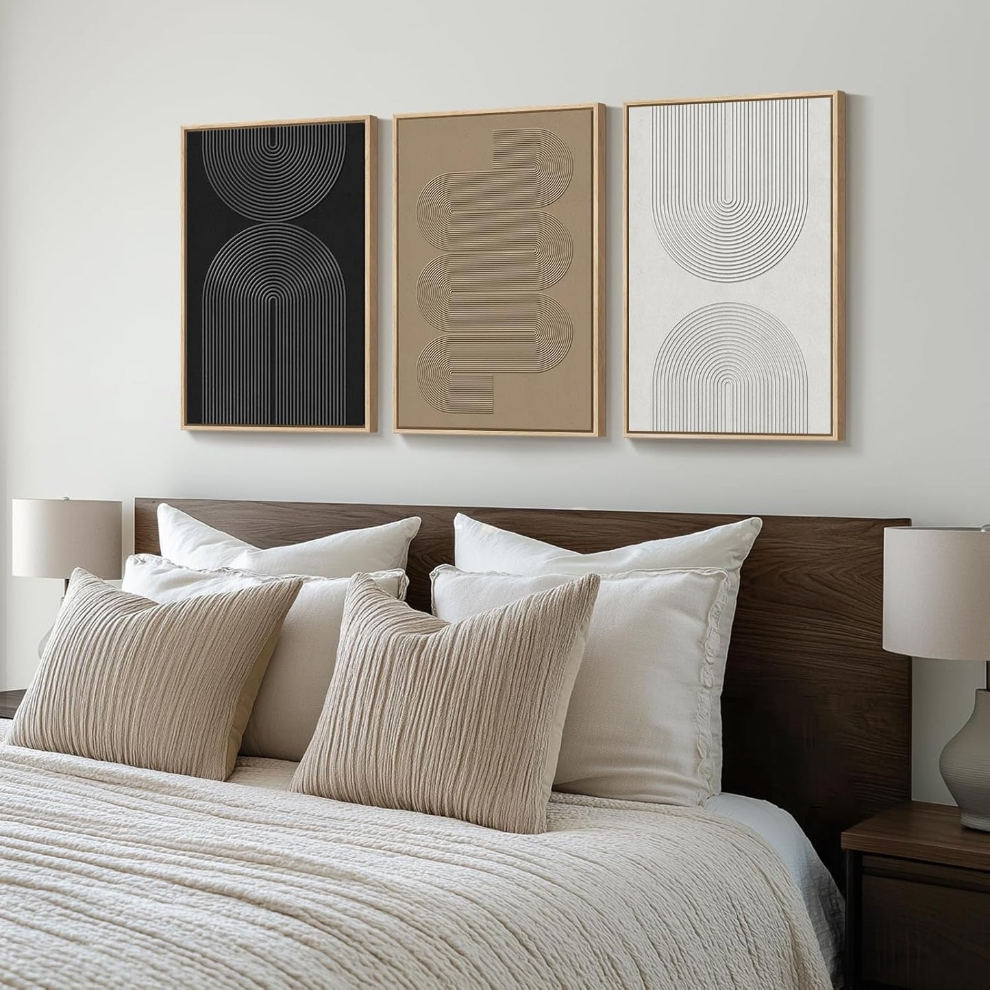 Large Framed Black and White Abstract Wall Art for Living Room, 3 Piece Big Modern Canvas Prints Paintings Artwork for Walls, Minimalist Abstract Art Pictures for Hallway, Office Wall Decor 24x36 In