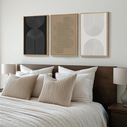 Large Framed Black and White Abstract Wall Art for Living Room, 3 Piece Big Modern Canvas Prints Paintings Artwork for Walls, Minimalist Abstract Art Pictures for Hallway, Office Wall Decor 24x36 In
