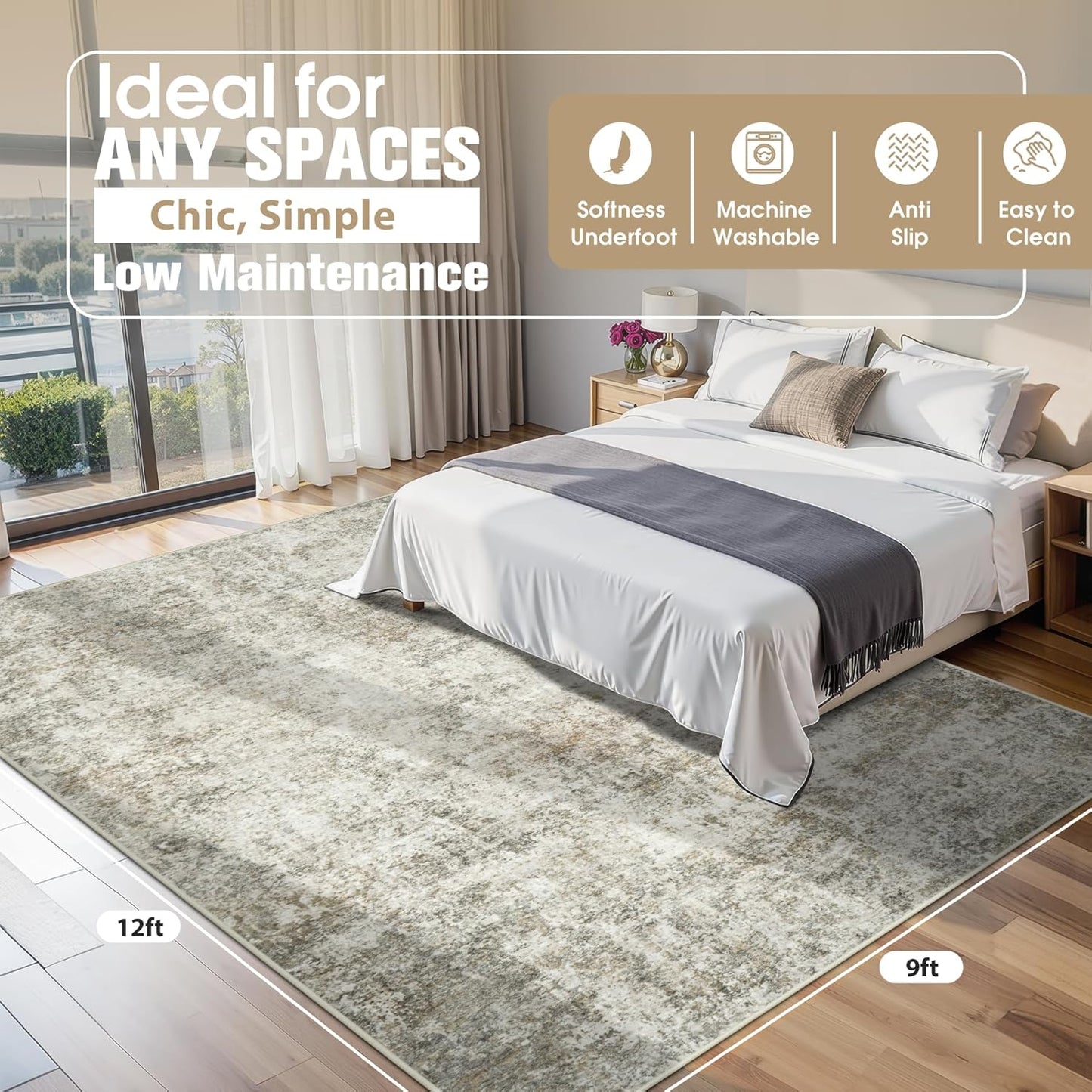 8x10 Area Rugs for Living Room Rug Washable: Abstract Large Rug for Dining Room Bedroom Carpet Non Slip 8 by 10 Indoor Modern Nursery Home Office Blue Grey