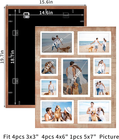 YESKAY 4x6 Picture Frame Collage for Wall Decor, Multiple Photo Collage Frames with Tempered Glass, 7-Opening for 4 x 6 Picture Frames, Rustic Brown, 1 Pack