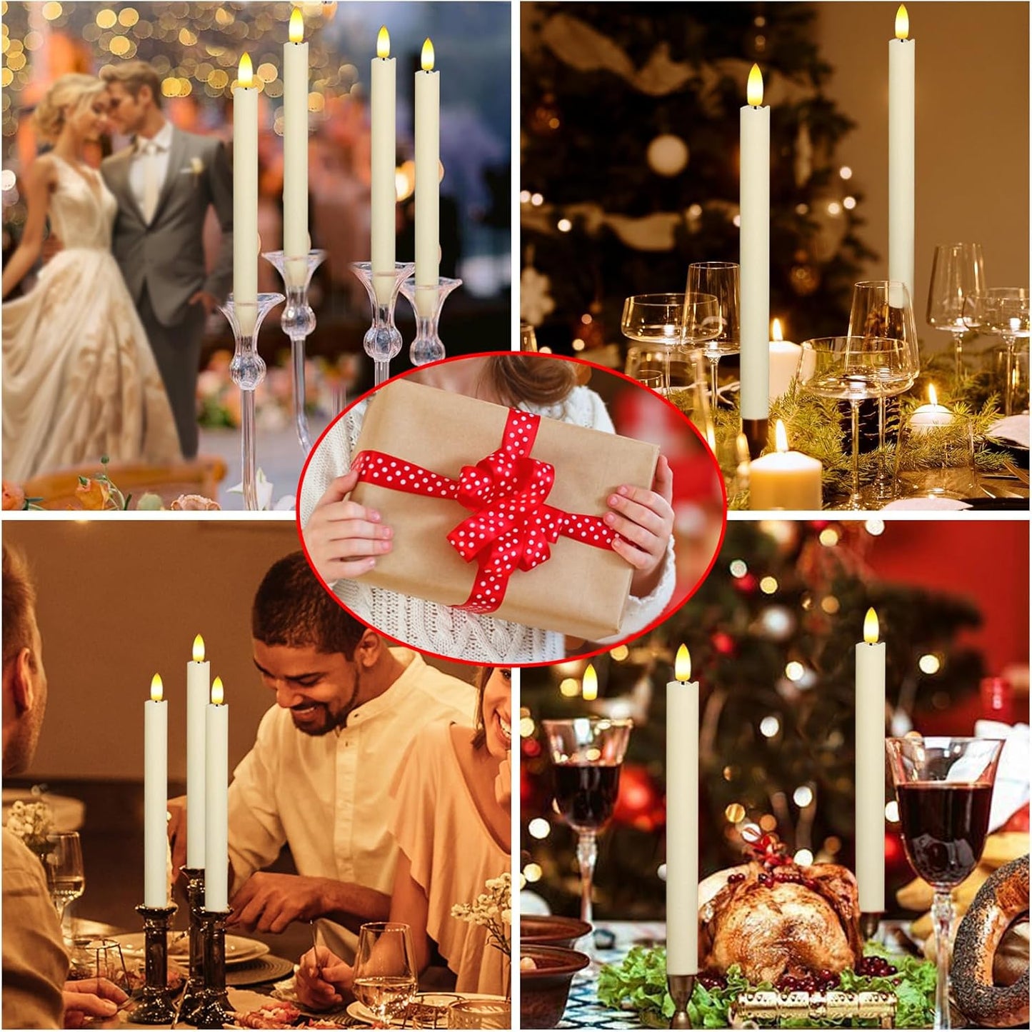 KSWING Upgraded Real Wax Short LED Flameless Taper Candles with Remote, 6 PCS White Candlesticks Battery Operated 3D Flickering - 6" Realistic Fake Candle Sticks for Home/Wedding/Fireplace Xmas Decor