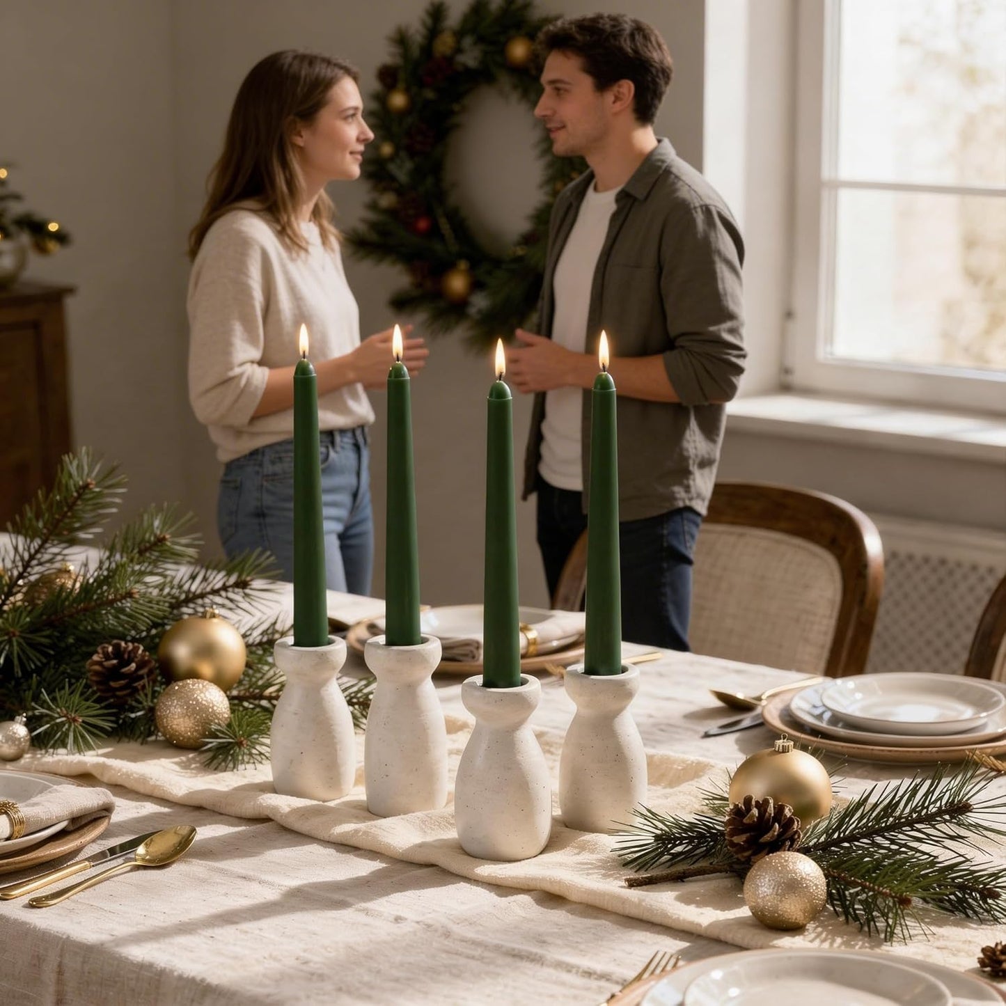 Viyffo Taper Candles, 10 Inch, 4 Pack, Olive Glow – Unscented, Dripless & Smokeless Design, Up to 8 Hour Burn – Long Tall Taper Candlesticks for Wedding, Dinner & Home Decor