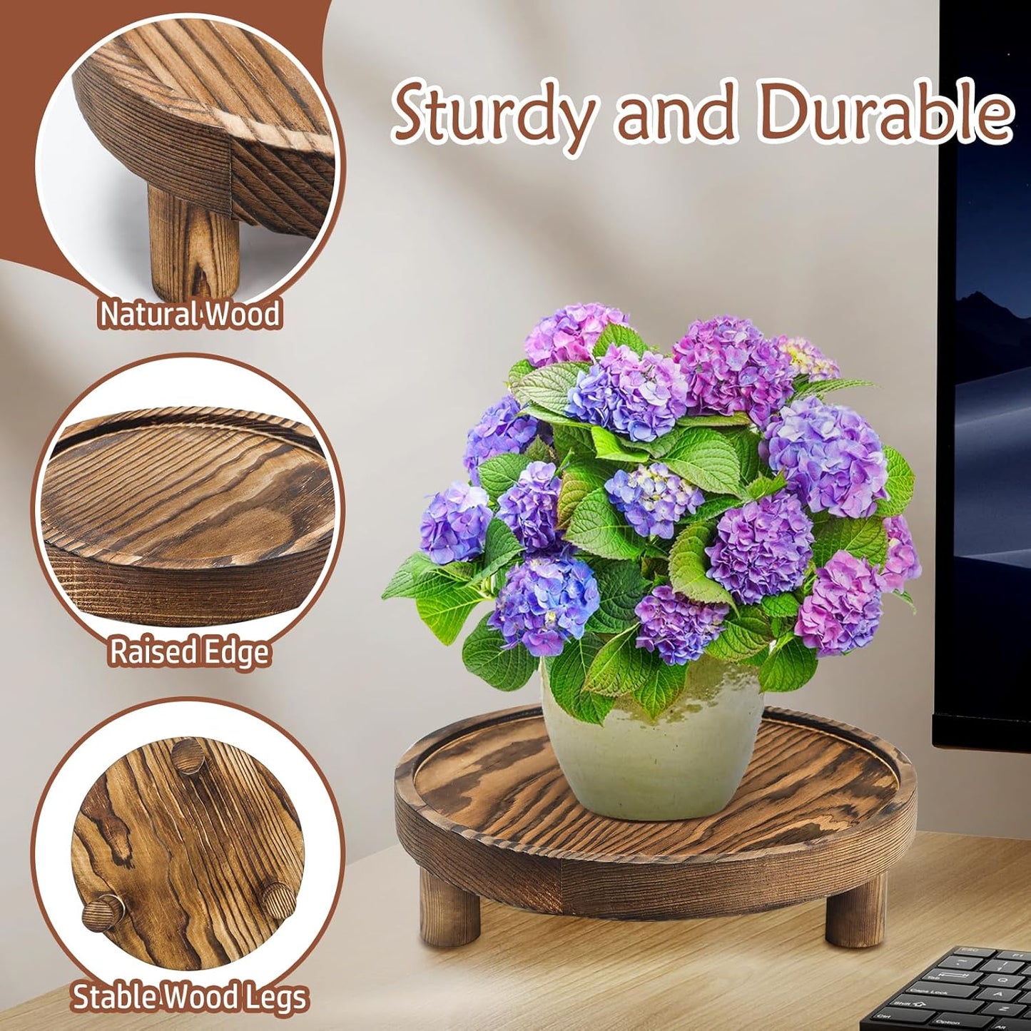 3PCS Wooden Display Risers for Display,Wood Riser Display Pedestal Stand for Home Décor (Modern Black,8,6,5'')