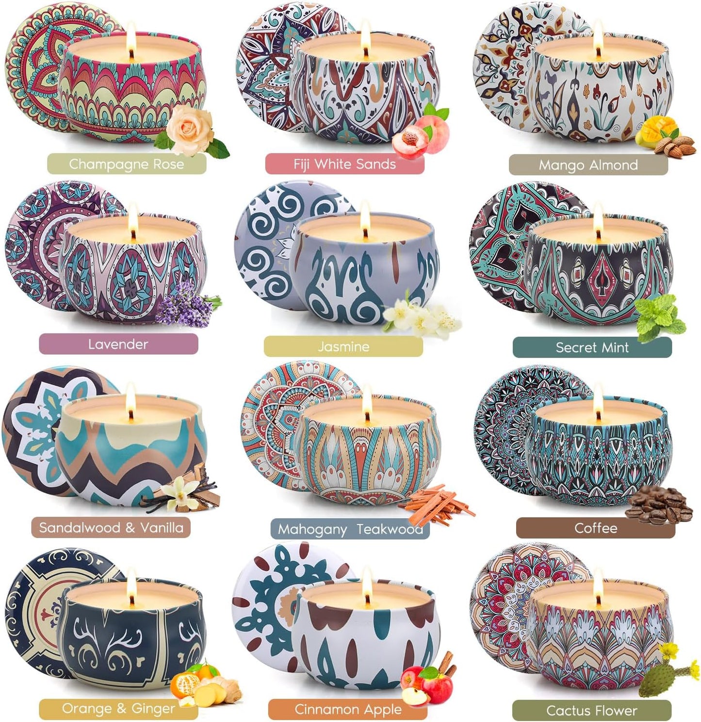 Scented Candles Gift Set, 12 Pack Soy Wax Candles for Home, 12 Scents, Aromatherapy Travel Tins with Gift Box for Women, Birthday, Housewarming, Relaxation