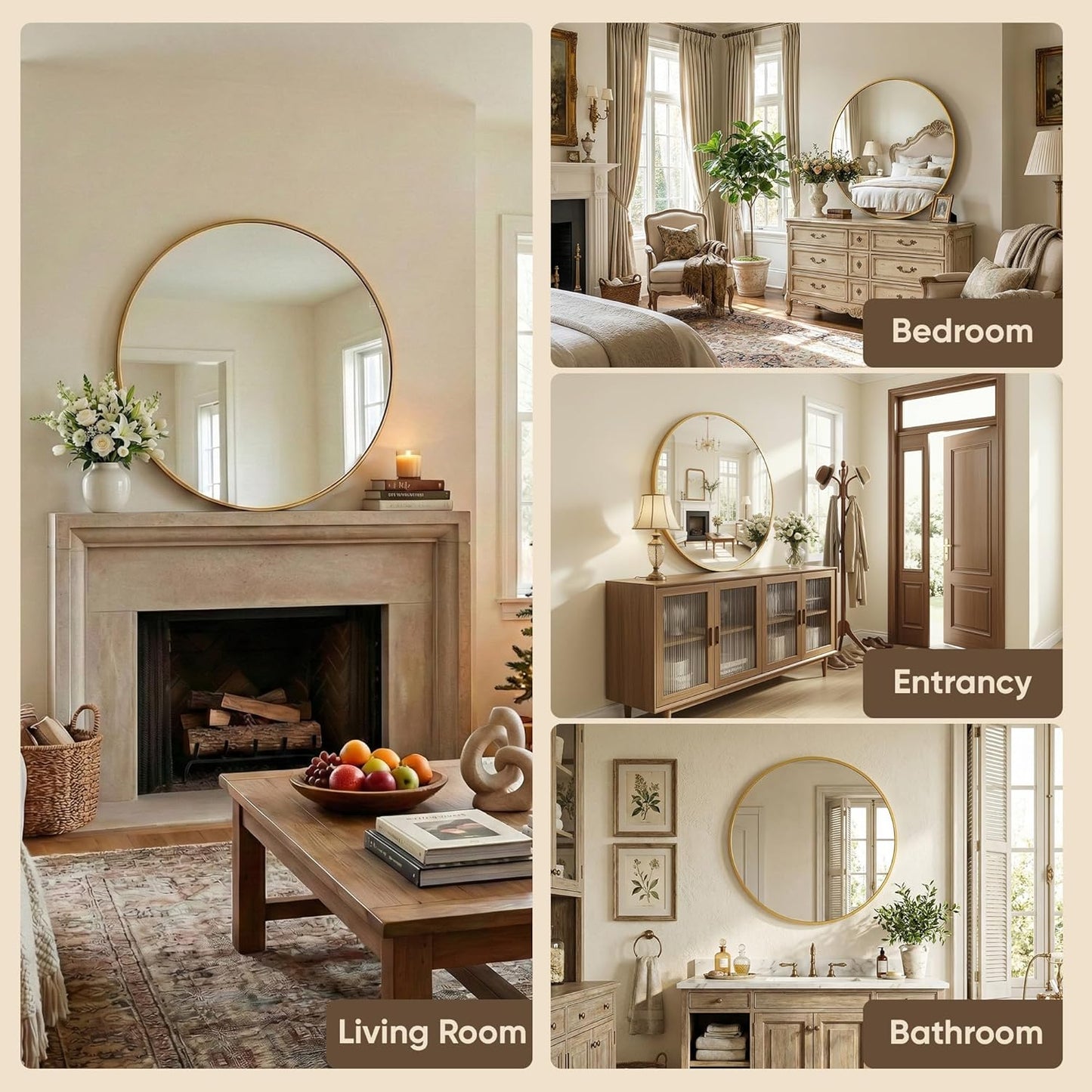 Antok 30 Inch Round Mirror for Wall, Round Bathroom Mirror, Circle Wall Mirrors with Black Metal Frame, Circle Mirrors Suitable for Wall, Bathroom, Vanity, Living Room, Entryway