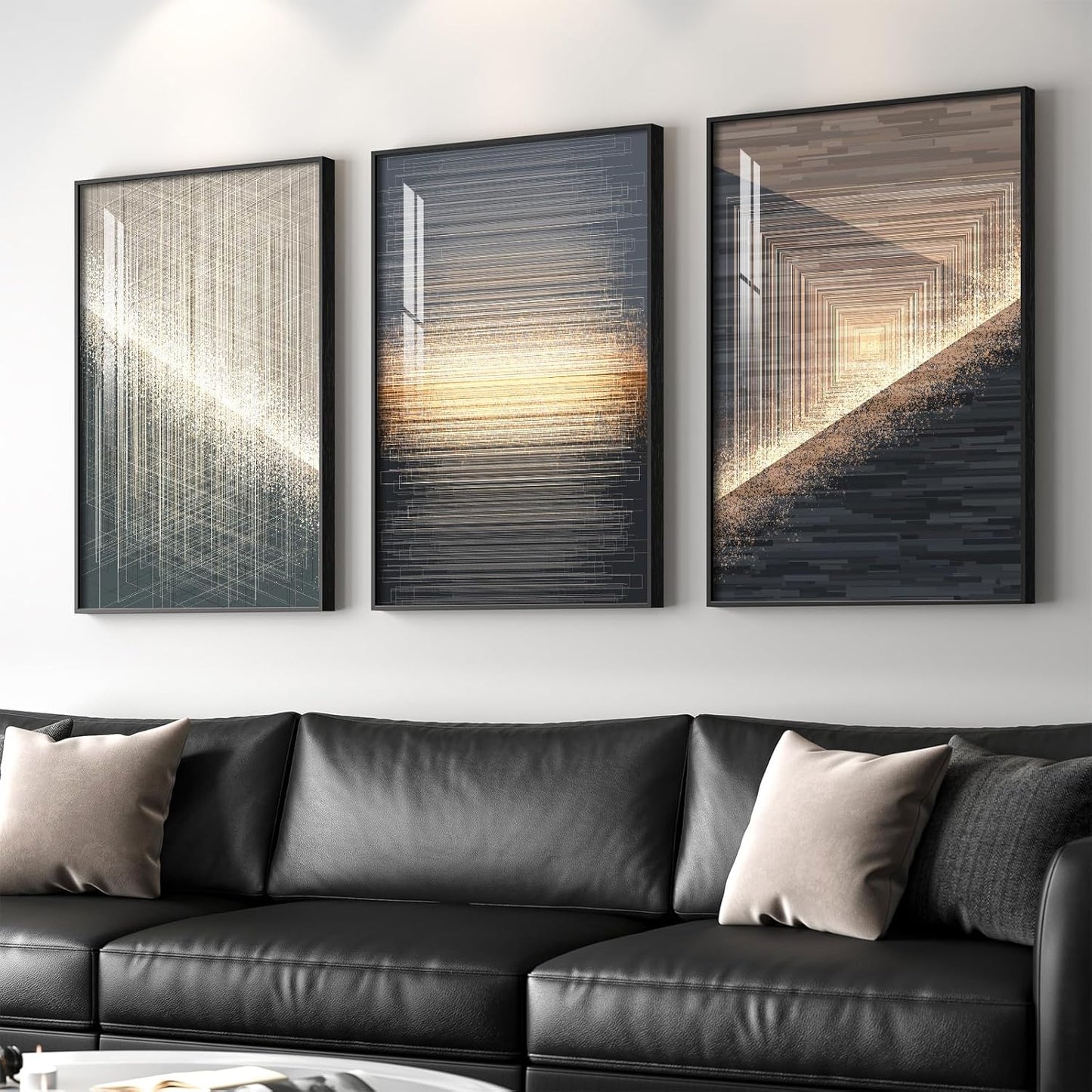 Framed Modern Luxury Gold Wall Art, Set of 3 Piece Contemporary Paintings Artwork for Walls, Golden Prints Pictures with Gold Frame, Wall Decor for Living Room, Hallway, Bedroom, Office 16x24 Inch