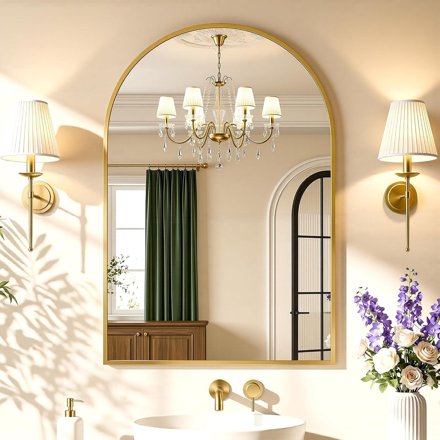 Antok Arched Bathroom Mirror, 20"x30" Wall Mounted Mirror, Vanity Mirrors for Over Sink, Aluminum Alloy Frame Bathroom Mirrors Living Room, Bedroom and Entryway, Black
