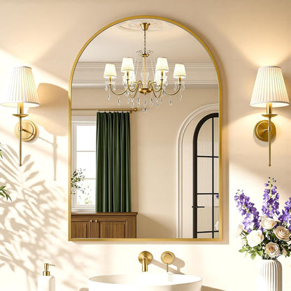 Antok Arched Bathroom Mirror, 20"x30" Wall Mounted Mirror, Vanity Mirrors for Over Sink, Aluminum Alloy Frame Bathroom Mirrors Living Room, Bedroom and Entryway, Black