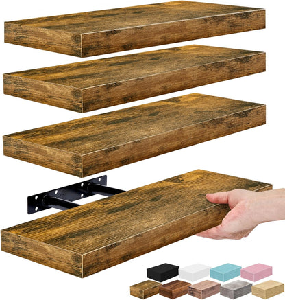 Sorbus Floating Shelves for Wall – 16 Inch Floating Shelf for Kitchen, Bedroom, Living Room, Bathroom, Home & Wall Decor - Mounted Bathroom Shelves with Invisible Brackets (Maple Wood, 2 Pack)