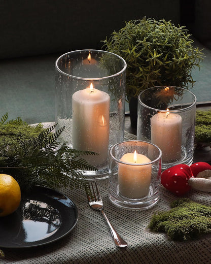 Glass Candle Holders Set, Hurricane Vase Centerpieces for Pillar Votive Flower,Clear Seeded Bubbles Cylinder Bulk, Mother's Day Birthday Gift,3 Sizes 8 Inch 5 Inch 3.5 Inch Height