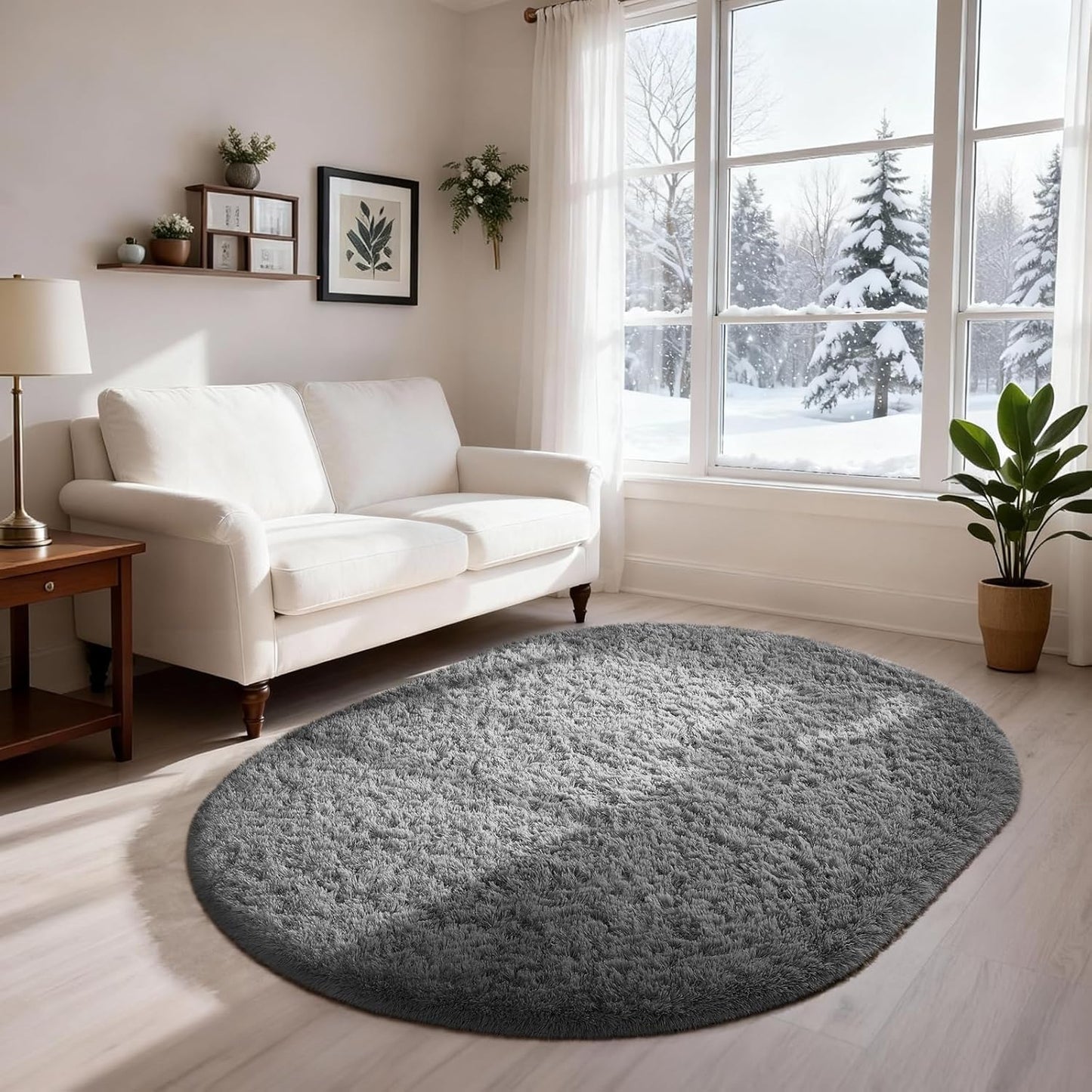Ophanie Round Rugs 5Ft Ivory Circle Area Rug, Nursery Room Decor, Christmas Aesthetic Bedroom Home Circular Carpet 5 Foot, Fluffy Fuzzy Shag Plush Cream Living Room Rugs for Kids Boys Girls Teen Baby