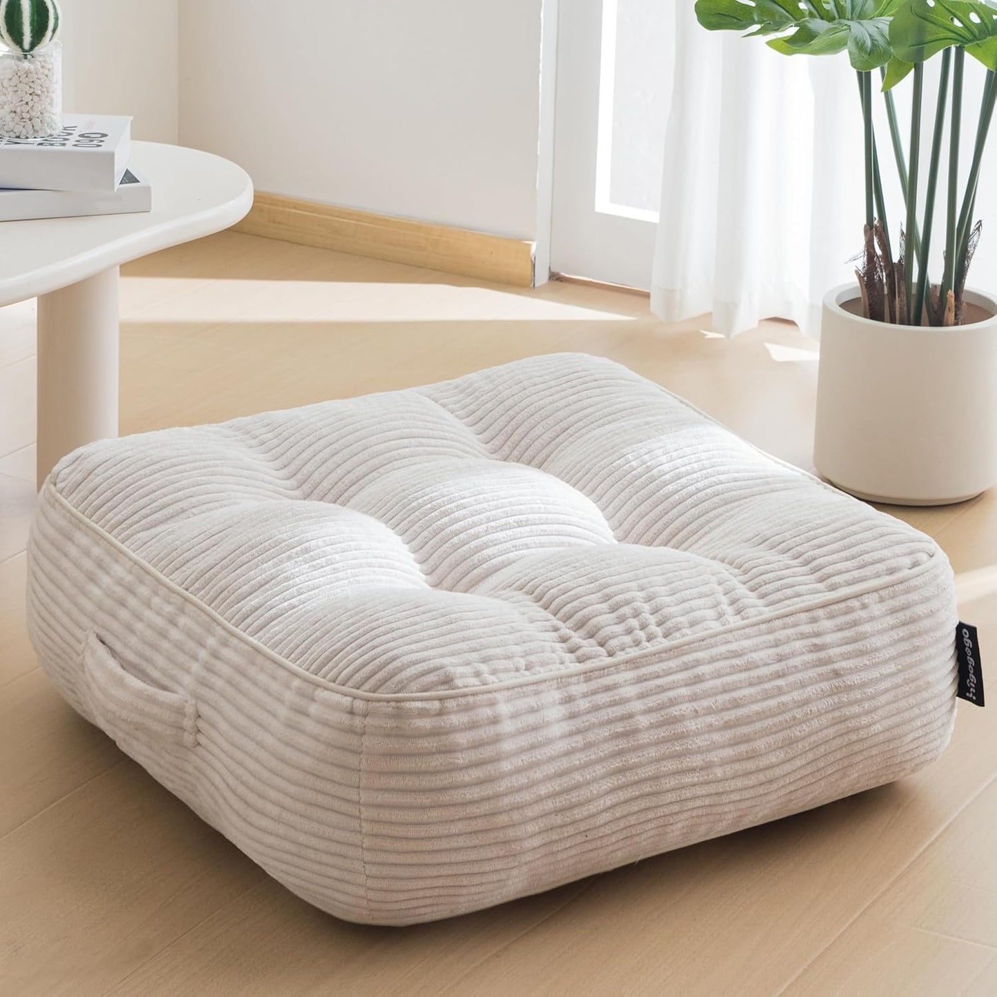 HIGOGOGO 6" Extra Thick Floor Pillow Cushion for Adults, Meditation Cushion Pillow, Large Square Floor Sitting, Tufted Corduroy Cover, for Tatami Living Room or Yoga, 22x22 Inch, 2Pack, Dark Grey
