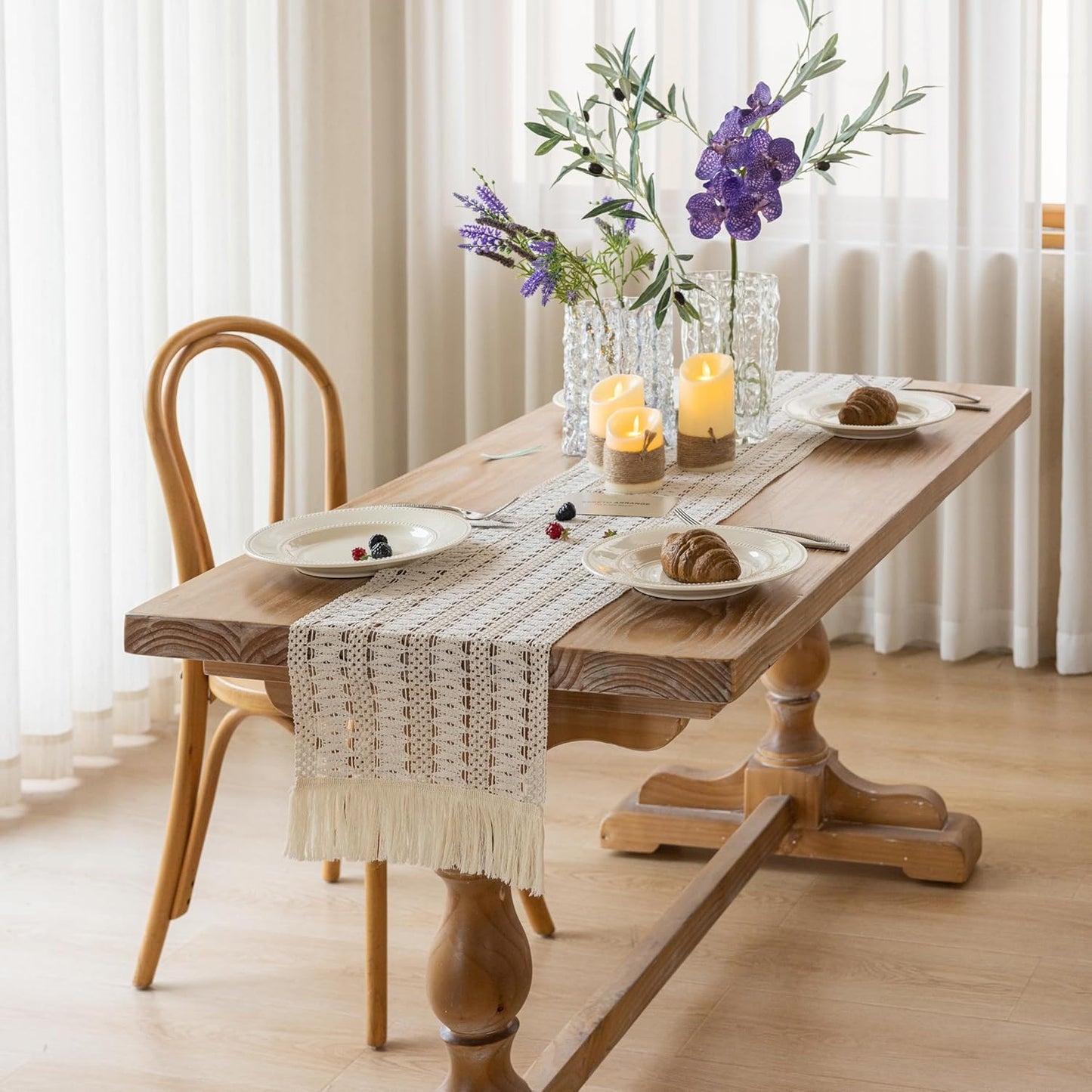 Keketoarrange Boho Sage Green Table Runner for Summer Home Decorations 12x72 Inches Farmhouse Small Macrame Woven Burlap Rustic Coffee Dresser Dining Kitchen Centerpiece Bohemian Decor