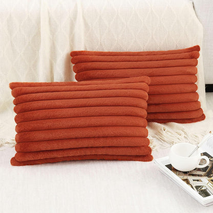 Pallene Faux Fur Plush Throw Pillow Covers 18x18 Set of 2, Luxury Soft Fluffy Striped Decorative Pillow Covers for Sofa, Couch, Living Room, Cream White