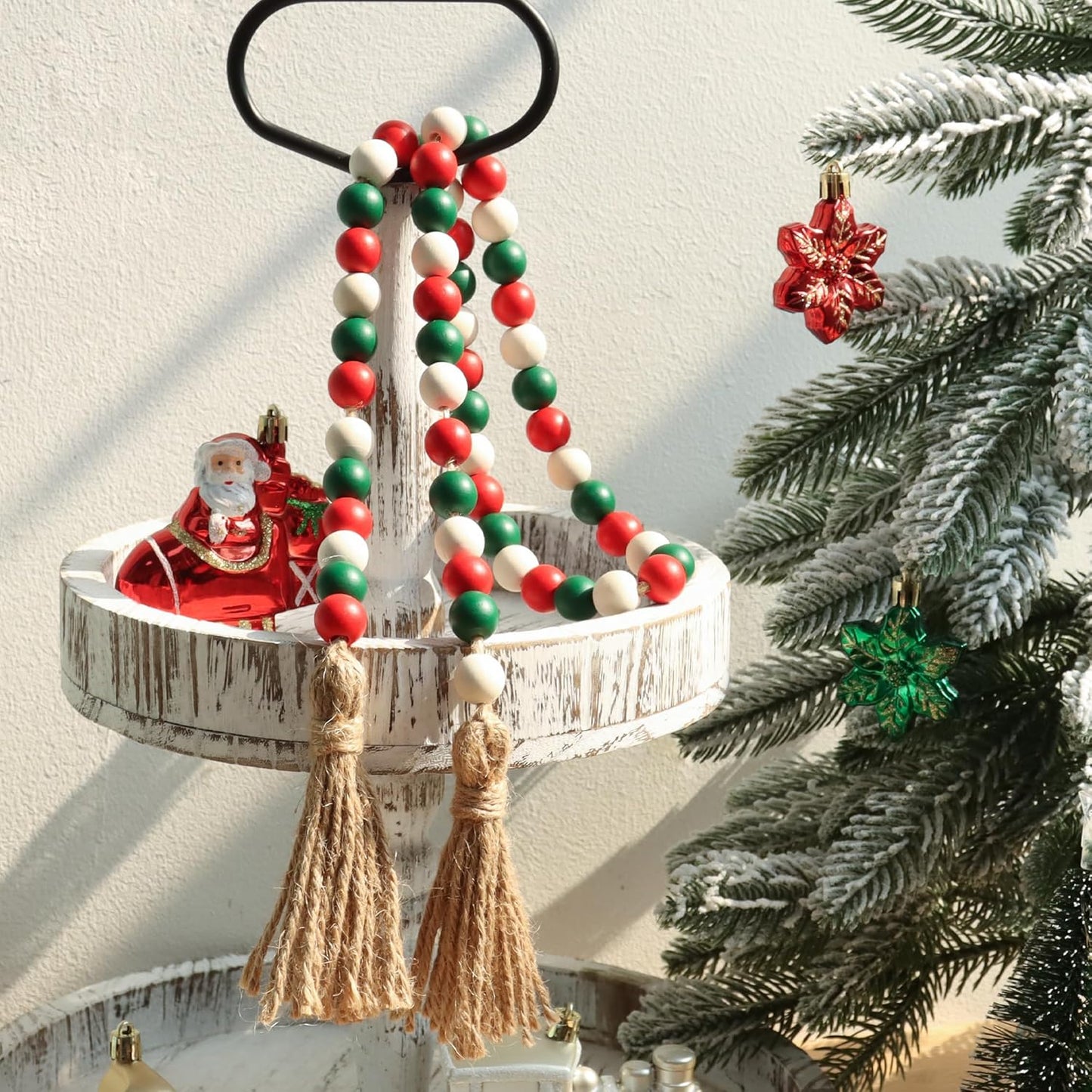 Meplait Wood Bead Garland, 39in Farmhouse Beads with Tassels for Tiered Tray Decor