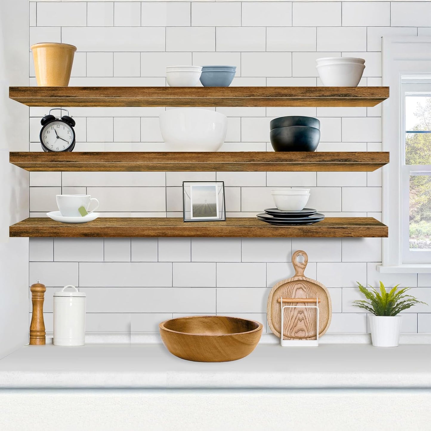 Sorbus Floating Shelves for Wall - 48 Inch Long Bathroom Shelves, Wall Decor for Bedroom, Kitchen, Living Room & Book Storage - Mounted Floating Shelf with Invisible Brackets (Maple Wood, 2 Pack)