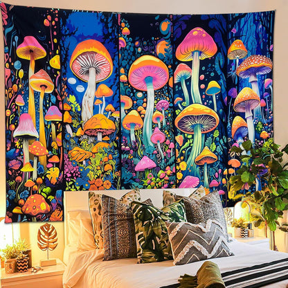 ARTCREATOR Black Light Art Halloween Wall Decor Trippy Blacklight Horror Face Tapestry, UV Reactive Tapestries Glow in The Dark Party Tapestry for Bedroom, Living Room (29" x 37")