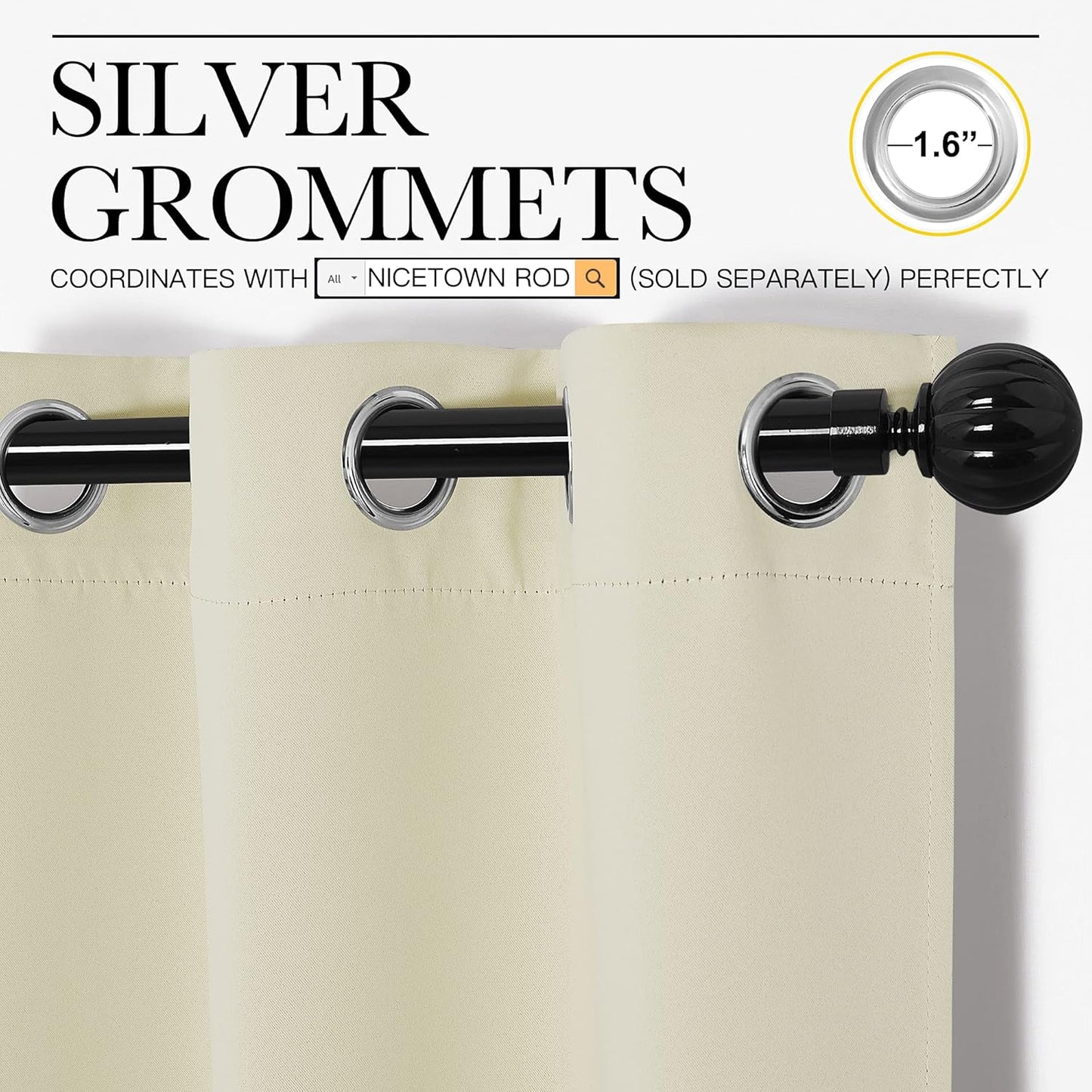 NICETOWN Halloween Pitch Black Solid Thermal Insulated Grommet Blackout Curtains/Drapes for Bedroom Window (2 Panels, 42 inches Wide by 63 inches Long, Black) - Colors C