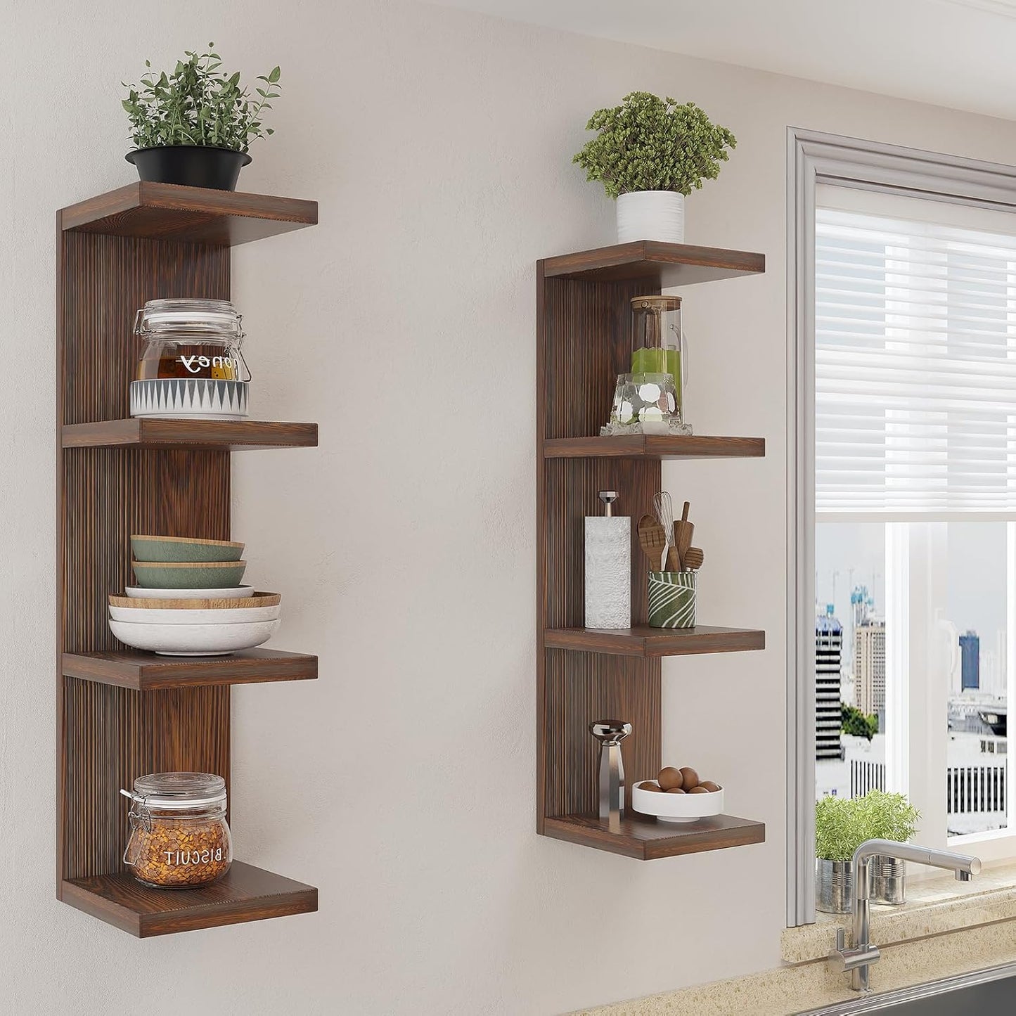 LitaEther Versatile 7 Tier Wall Shelf Unit,White Lack Wall Shelf,Display Floating Shelf with LED Remote Control Light