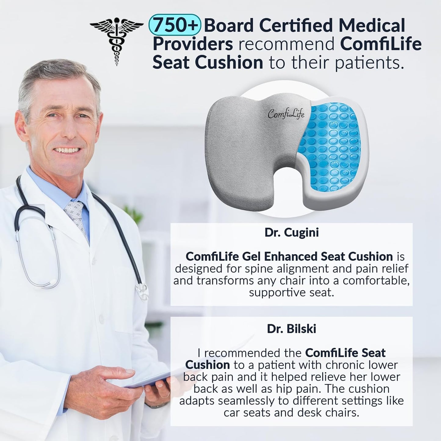 ComfiLife Premium Gel & Memory Foam Seat Cushion – Doctor Recommended Office Chair Cushion, Car Seat Cushion – Chair Cushions for Back & Sciatica Pain Relief – Seat Cushions for Office & Desk (Black)