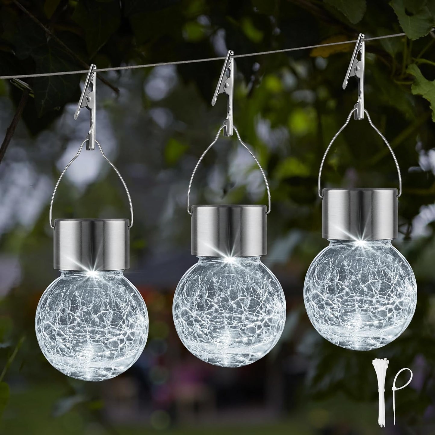 Solar Outdoor Lights Decorative 12 Pack, Hanging Solar Garden Lights Waterproof, Solar Powered Globe Cracked Glass Ball Lantern for Yard Patio Fence Tree Umbrella Holiday Decoration, Warm White