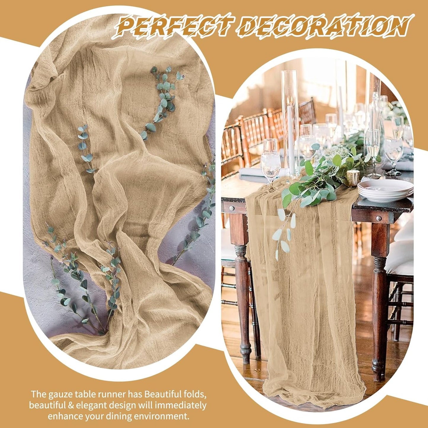 10 Pack Beige Cheesecloth Table Runner 17x108 Inch Boho Gauze Cheese Cloth Table Runners for Wedding Party Baby Shower Birthday Home Decor
