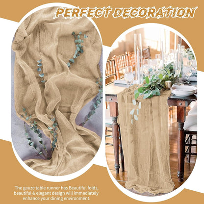 10 Pack Beige Cheesecloth Table Runner 17x108 Inch Boho Gauze Cheese Cloth Table Runners for Wedding Party Baby Shower Birthday Home Decor