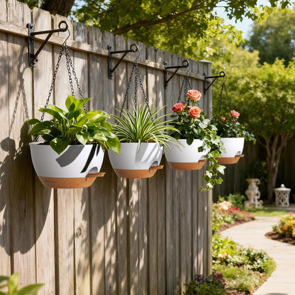 UOUZ Set of 3-10 Inch Self Watering Hanging Planters for Indoor Outdoor，Hanging Plant Pots with Drainage & Removable Tray, Hanging Pots Holder for Ivy, Pothos, Ferns, Balcony & Patio, Black with Brown
