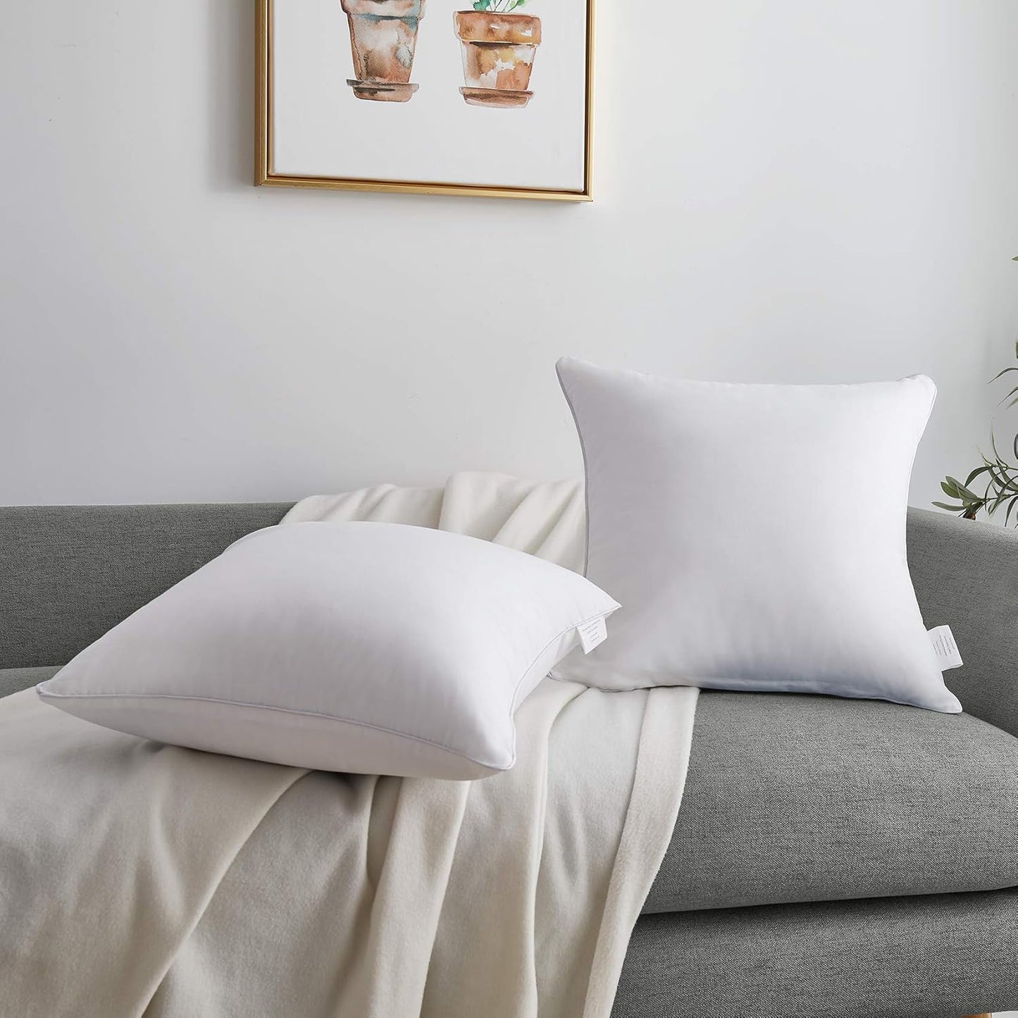 Oubonun 18"x18" Pillow Inserts (Set of 2) - Throw Pillow Inserts with 100% Cotton Cover - 18 Inch Square Interior Sofa Pillow Inserts - Decorative Pillow Insert Pair - White Couch Pillow