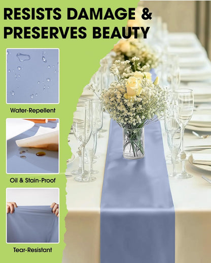Pureegg Gold Plastic Table Runners - 10 Pack, 14'' x 108'', Water Resistant & Disposable Centerpiece Decorations for Table Cloth, Wedding, Birthday, Holiday, Baby Shower, Party, Home Decor