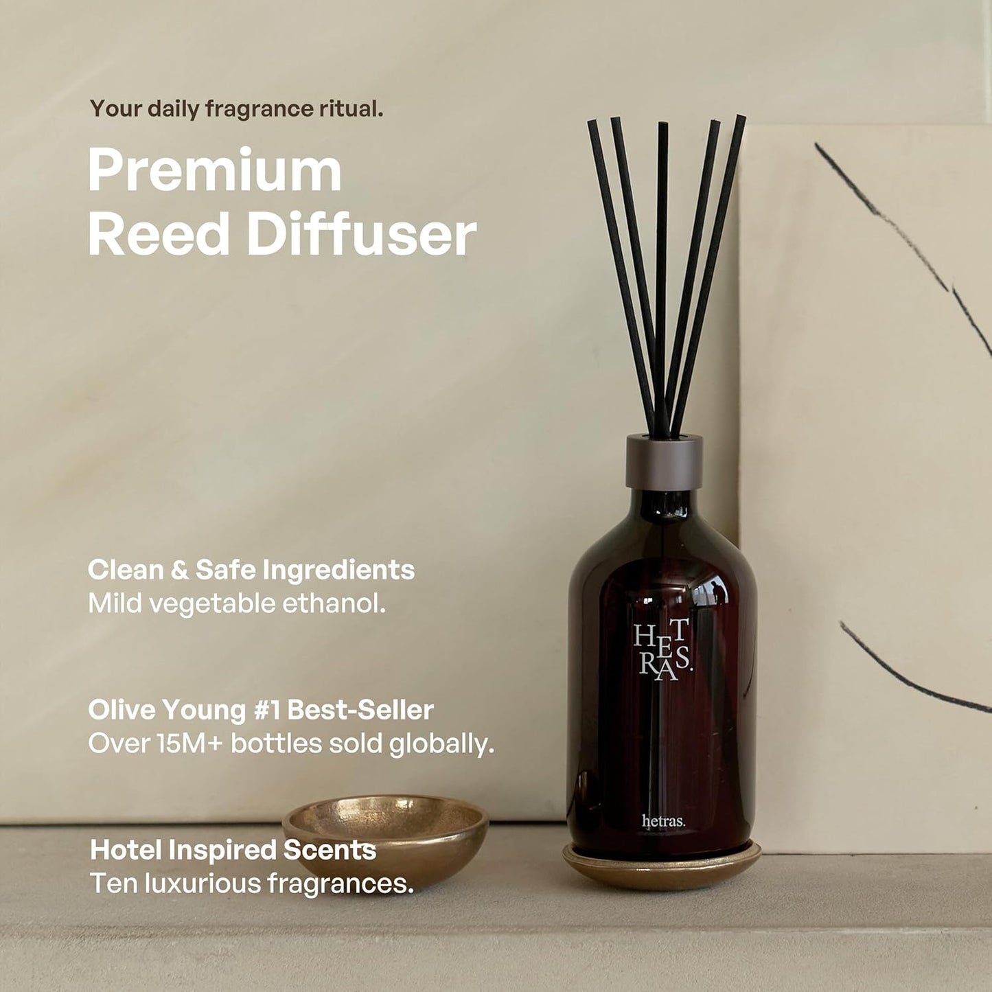 hetras Premium Reed Diffuser Set 16.9 fl.oz. 2 Pack | Hotel Wood - Woody & Musk Scent | Large Luxury Home Fragrance with 10 Reed Sticks | Decor for Home & Office | Gift for Loved Ones