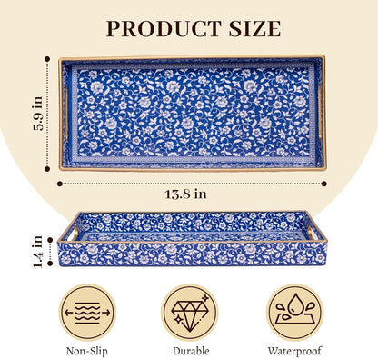 MAONAME White Decorative Tray, Plastic Serving Tray with Handles, Rectangular Moroccan Trays, Long Narrow Trays for Bathroom, Kitchen Counter, 13.8" X 6" X 1.57"