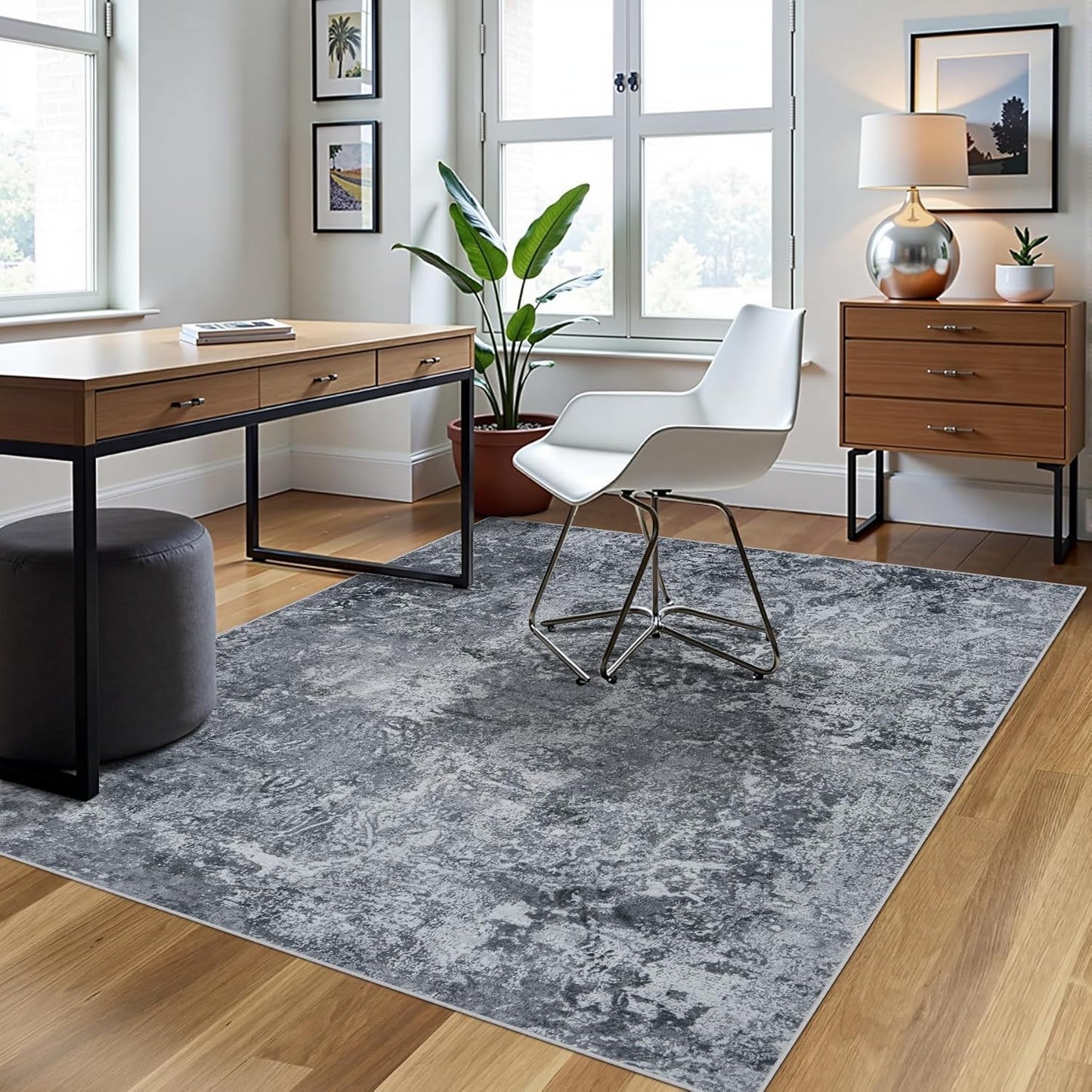 8x10 Area Rugs for Living Room Rug Washable: Abstract Large Rug for Dining Room Bedroom Carpet Non Slip 8 by 10 Indoor Modern Nursery Home Office Blue Grey