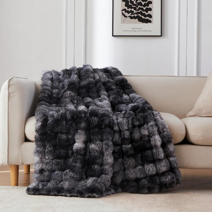 COOVA Faux Fur Throw Blanket for Couch, Cozy Soft and Fuzzy Plush Rabbit Fur Bubble Blanket for Sofa Bedroom Living Room, 50x60 Inches Tie Dye Brown