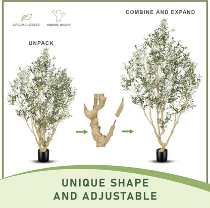 LYERSE Olive Trees Artificial Indoor - Faux Olive Tree 7ft with Olive Branches and Lifelike Fruits - Fake Olive Tree 7 Feet for Modern Home Office House Living Room Decor Indoor