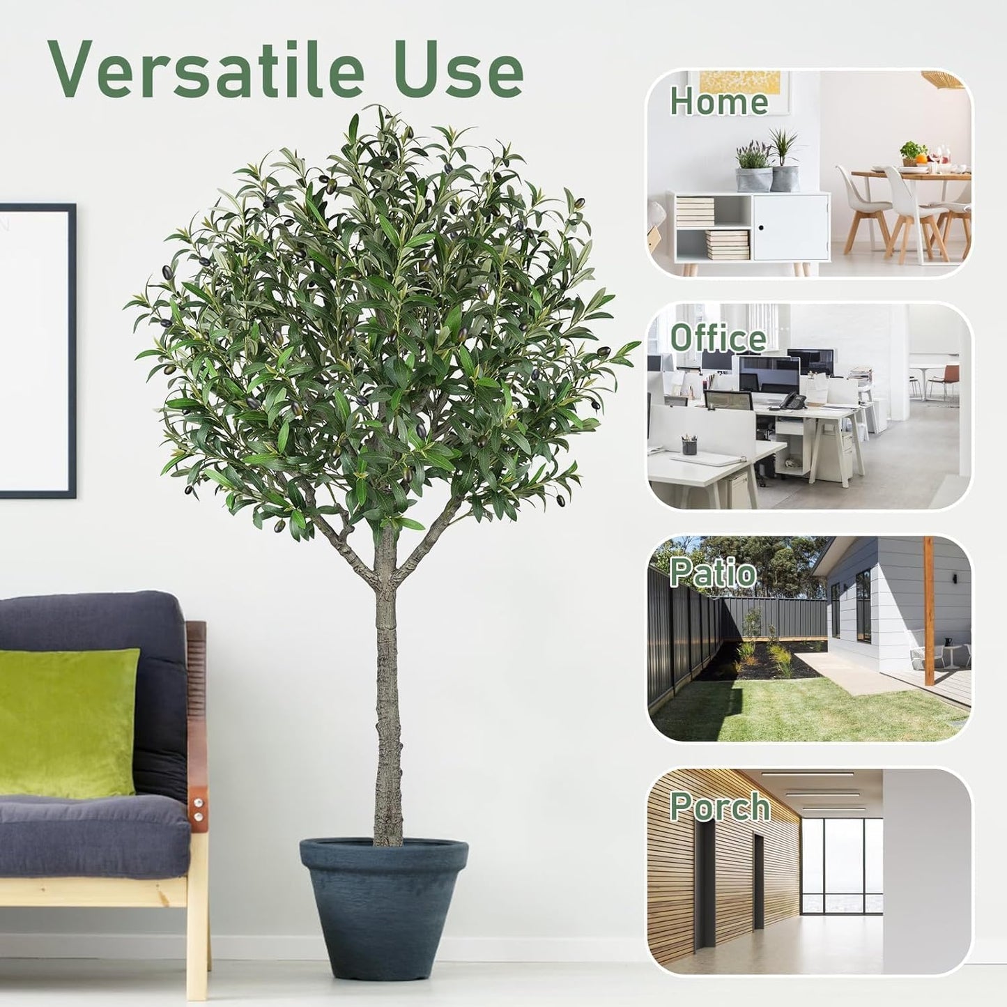 Faux Olive Tree 6ft Tall Faux Trees Fake Plant with 2100 Leaves & 80 Realistic Potted Silk Artificial Olive Tree for Home Porch Garden Living Room Office Decor