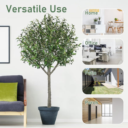 Faux Olive Tree 6ft Tall Faux Trees Fake Plant with 2100 Leaves & 80 Realistic Potted Silk Artificial Olive Tree for Home Porch Garden Living Room Office Decor